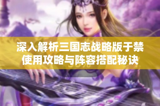 深入解析三国志战略版于禁使用攻略与阵容搭配秘诀